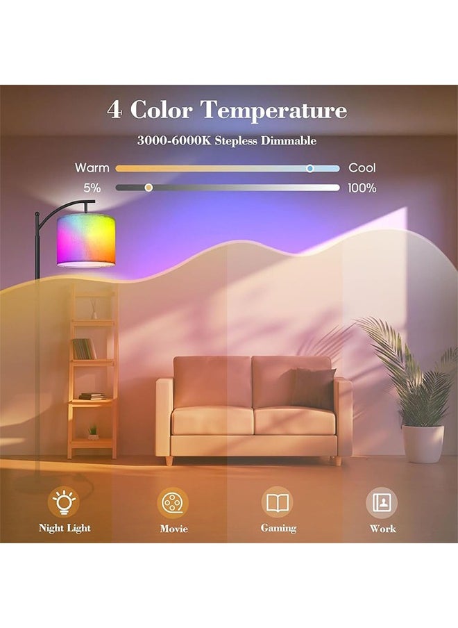 0TO1 TECH Floor Lamp, Modern Standing RGB Lamp,Long Floor Lamp with Linen Lampshade,Adjustable Tall Standing Reading Lamp Black 170 cm  - Image 5