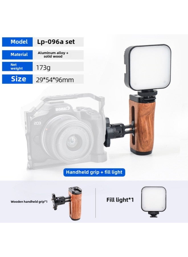 SLR Camera Side Handle 360 Degrees Rotation Adjustment Wooden Cold Boots Expansion Rabbit Cage Side Grip Hand Accessories-Color:LP-096A Wooden Grip + Fill Light  - Image 1