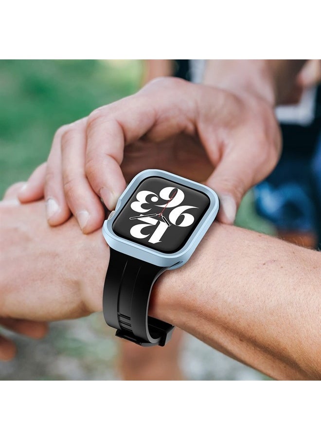 Amizee - Rugged Case Compatible with Apple Watch Case Series 8/7 45mm Series 6/SE/5/4 44mm, Soft TPU Shockproof Bumper Drop Proof Protective Cover Compatible with iWatch - Light Blue - Image 1