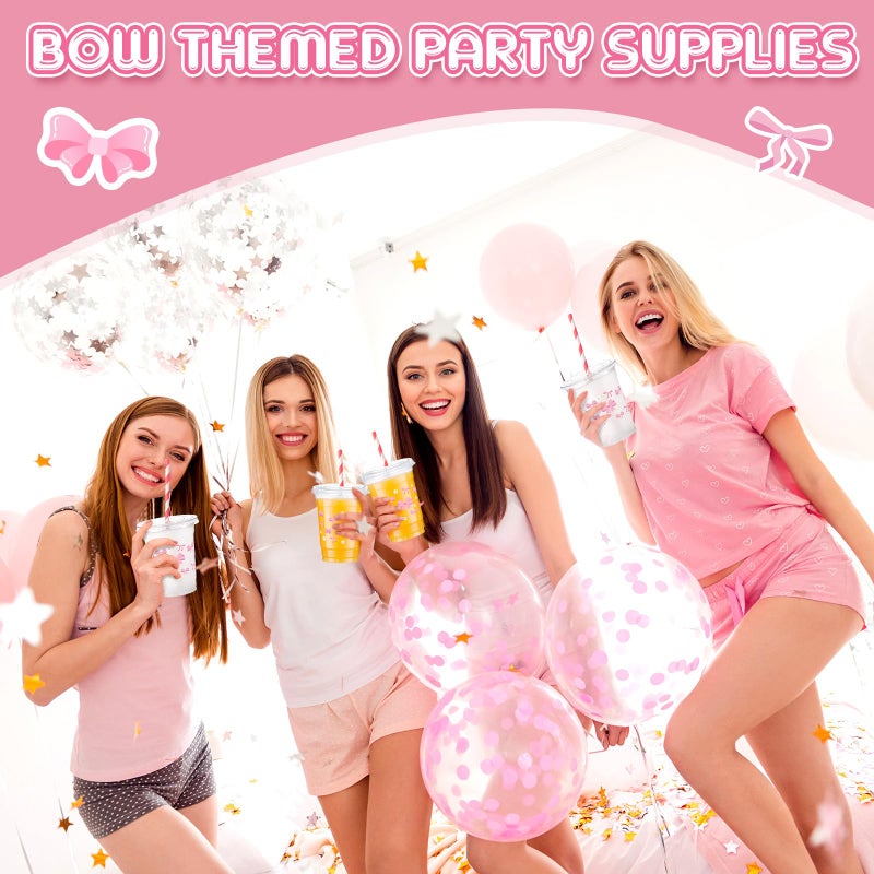 meekoo ميكو 50 مجموعة أكواب وردية مع أغطية مسطحة وقش 12 أونصة أكواب بلاستيكية شفافة للتخلص منها مع أغطية لحفلات ذات طابع خاص  حفلات زفاف  حفلات عيد الميلاد  مستلزمات الحفلات - Image 5