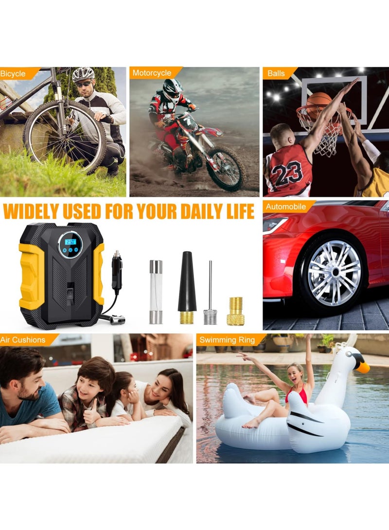 منفاخ إطارات ضاغط هواء رقمي محمول مع ضوء LED 12 فولت تيار مستمر 150 رطل لكل بوصة مربعة مضخة تلقائية منفاخ إطارات محمول للسيارة والدراجة النارية وكرات بالونات - Image 5