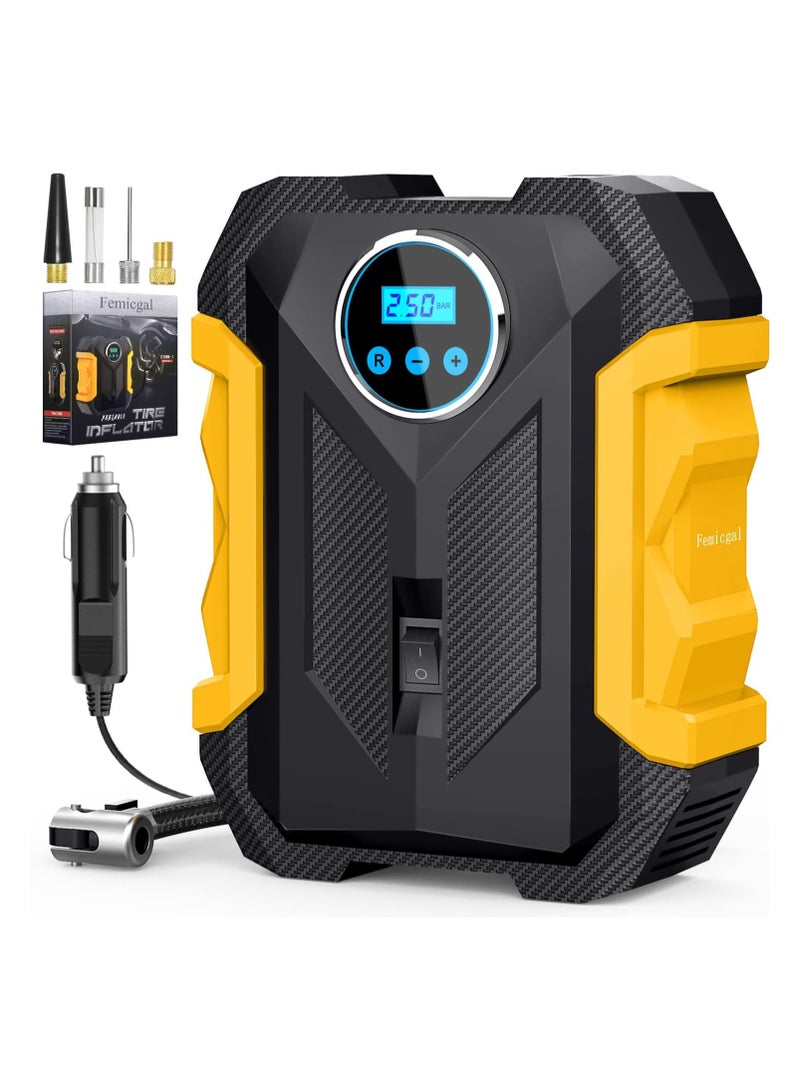 منفاخ إطارات ضاغط هواء رقمي محمول مع ضوء LED 12 فولت تيار مستمر 150 رطل لكل بوصة مربعة مضخة تلقائية منفاخ إطارات محمول للسيارة والدراجة النارية وكرات بالونات - Image 3