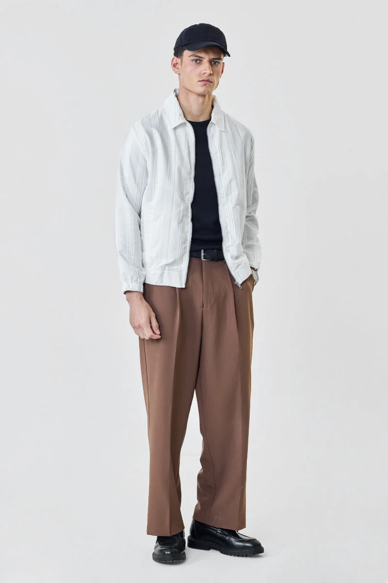 سنيتش White Striped Long Sleeve Relaxed Jacket