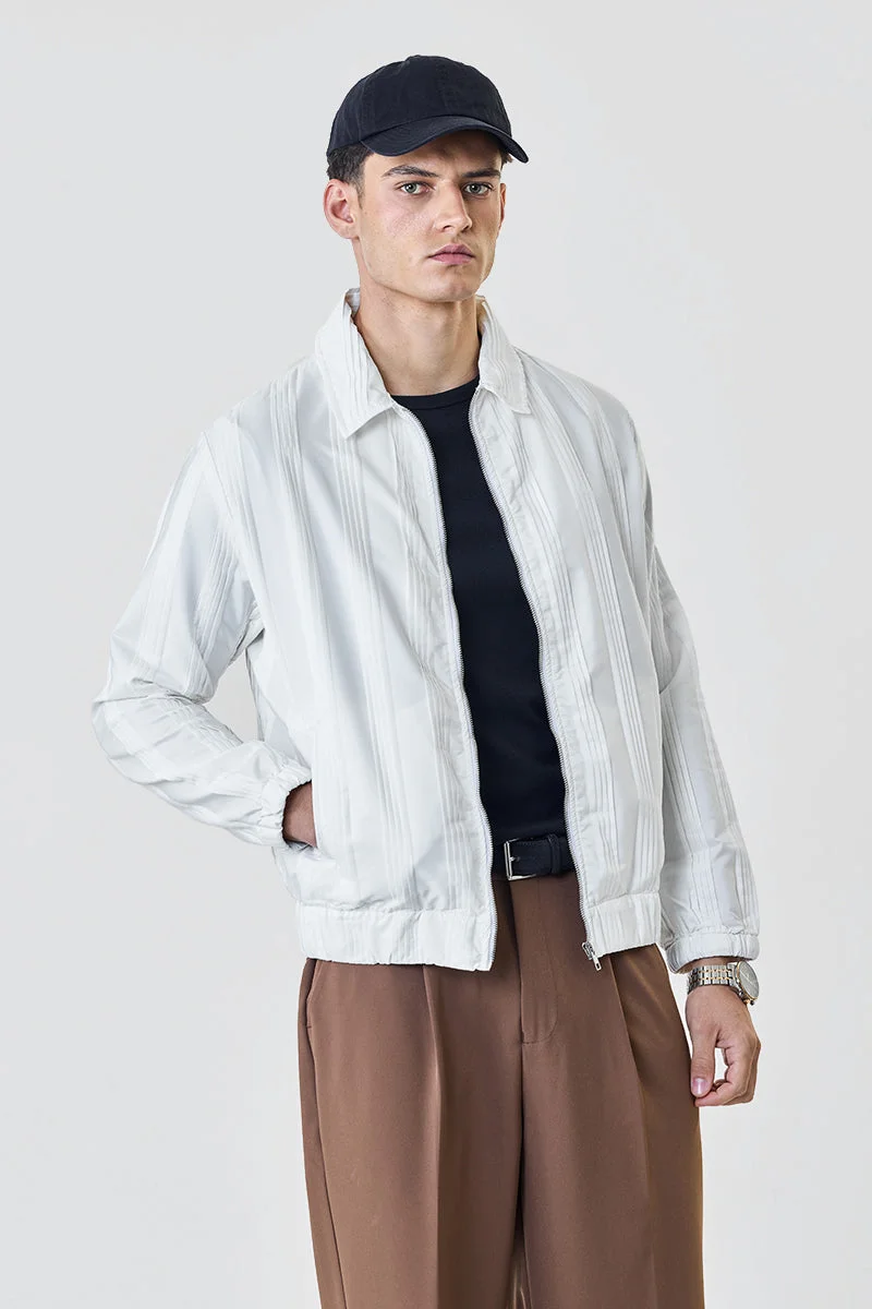 سنيتش White Striped Long Sleeve Relaxed Jacket