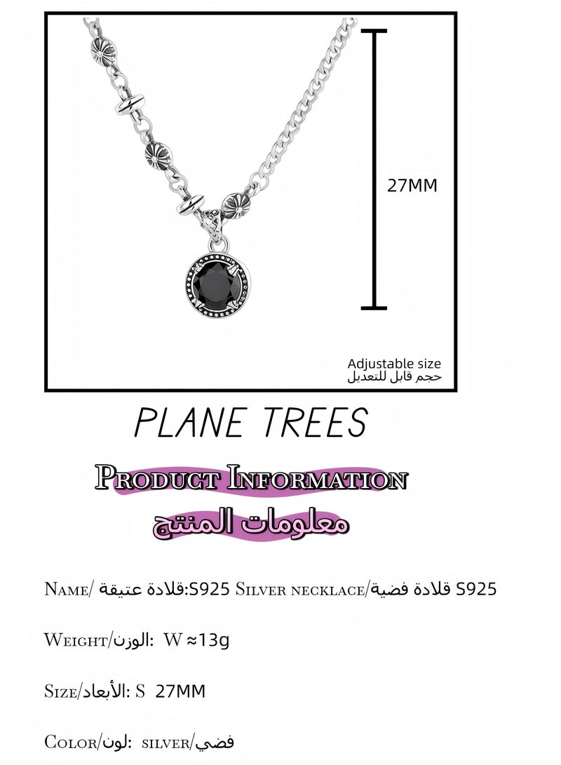 Plane Trees 925 Sterling Silver Retro Black Gemstone Pendant Necklace – Gothic Punk Style Women’s Jewelry - Image 3