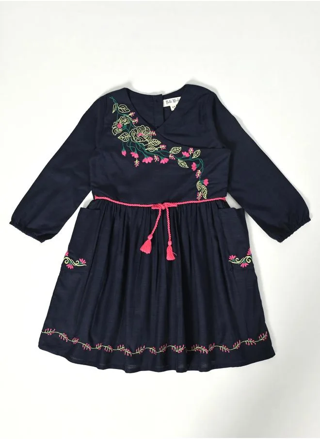 BELLA MODA Bella Moda Floral Embroidered Wrap Knee-Length Dress
