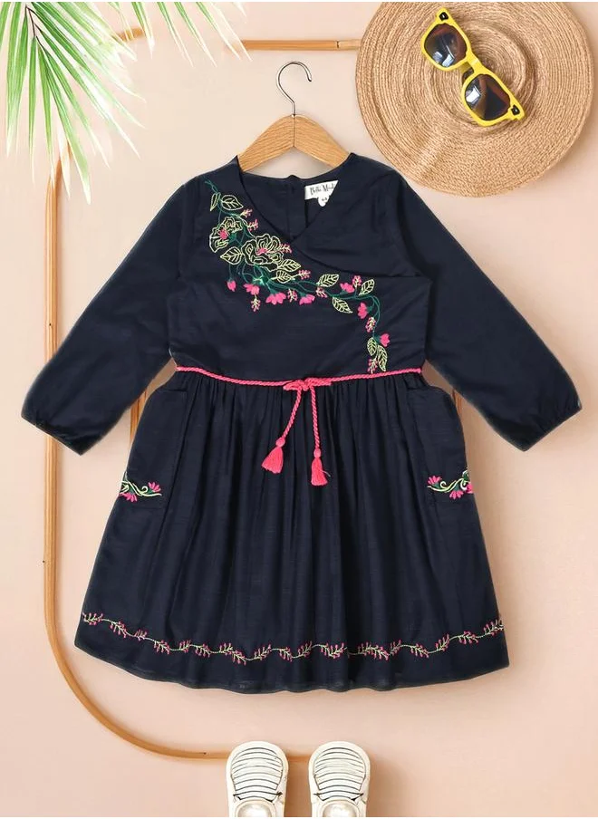BELLA MODA Bella Moda Floral Embroidered Wrap Knee-Length Dress