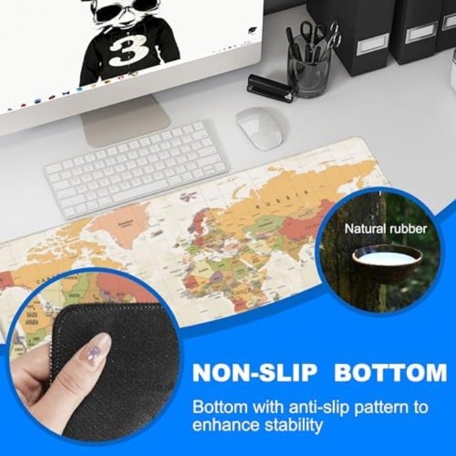 Desk Mat, Yellow Vintage World Map Extended Gaming Mouse Pad Large, 35.4"x15.7" Big Mouse Pad with Non-Slip Base and Stitched Edge, Long Computer Keyboard Mouse Mat for Home Office Work - Image 5