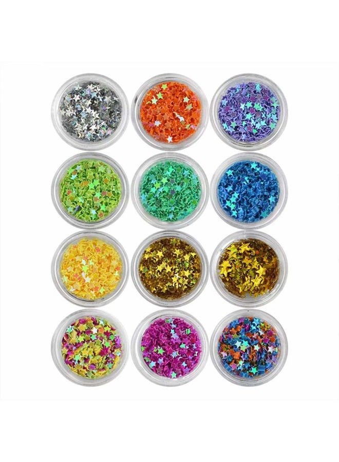 Minejin Nail Art Glitter Sequins Five Star 3D DIY Manicure Decals Decoration 12 Colors - Image 1