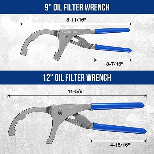 WORKPRO Oil Filter Wrench Set, 9" & 12" Adjustable Oil Filter Removal Pliers Tools, Ideal for Engine Filters, Cars, and Trucks, 2-piece - Image 5