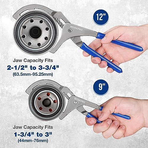 WORKPRO Oil Filter Wrench Set, 9" & 12" Adjustable Oil Filter Removal Pliers Tools, Ideal for Engine Filters, Cars, and Trucks, 2-piece - Image 4