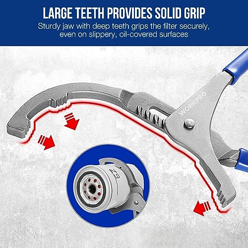 WORKPRO Oil Filter Wrench Set, 9" & 12" Adjustable Oil Filter Removal Pliers Tools, Ideal for Engine Filters, Cars, and Trucks, 2-piece - Image 2