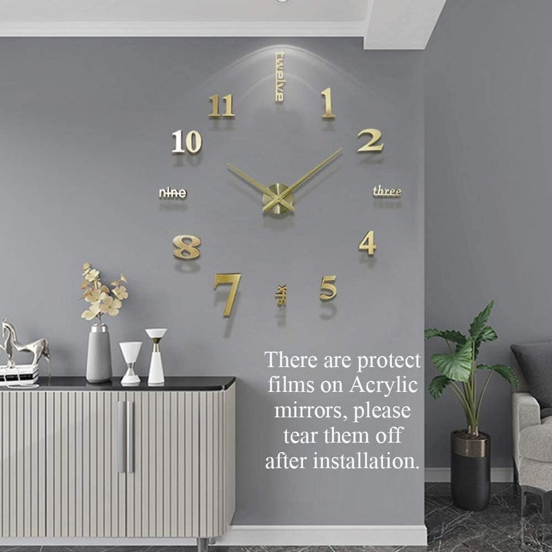 أل زد واي أم أس زد ساعة حائط ثلاثية الأبعاد DIY مرآة، تصميم عصري، بدون إطار لتزيين الجدار الفارغ، مناسبة للمنزل، المكتب، الفندق، سهلة التركيب (فضي) - Image 5