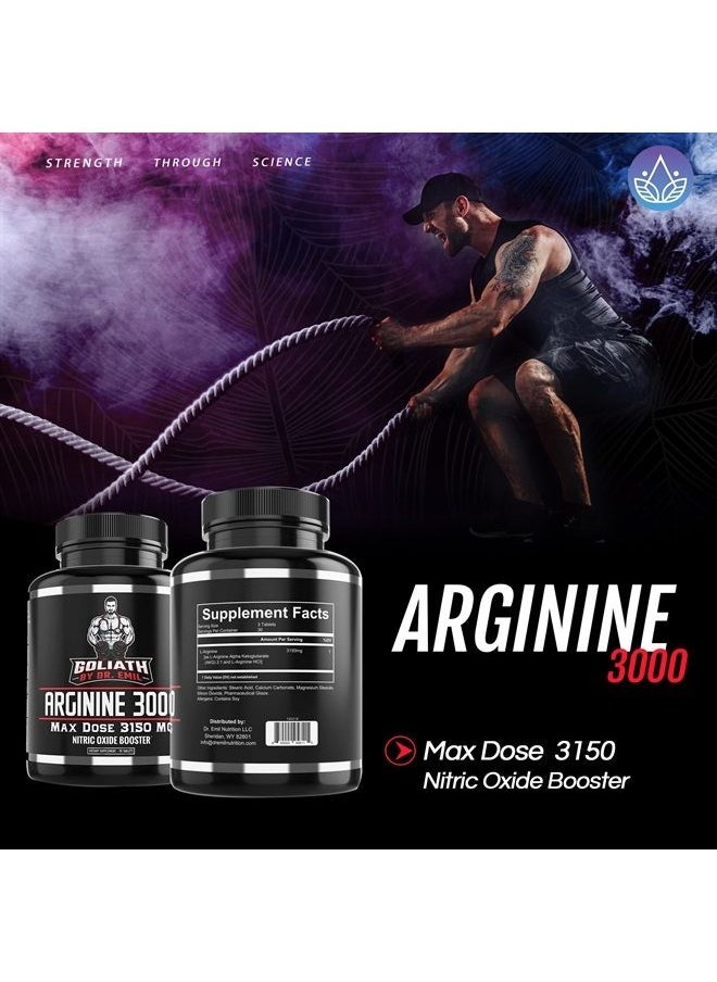 DR EMIL NUTRITION - Dr. Emil - L Arginine (3150mg) Highest Capsule Dose - Nitric Oxide Supplement for Vascularity, Endurance and Heart Health (AAKG and HCL) - 90 Tablets - Image 1