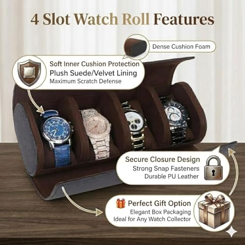 essart Travel Watch Roll Case 4 Slots – Portable Luxury Watch Organizer & Storage Box for Men & Women - Image 4