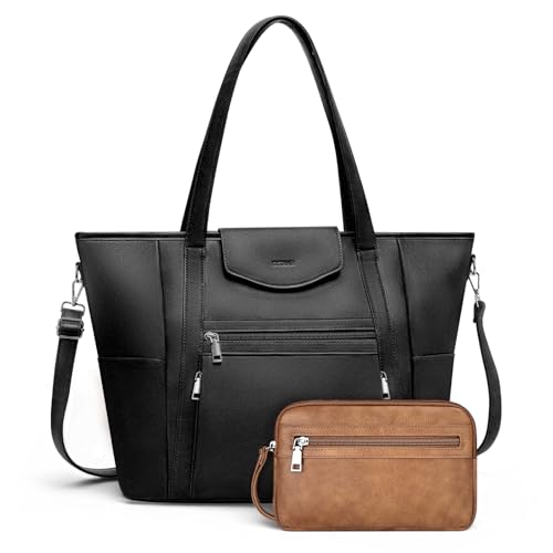 SYTRAH Laptop Bag for Women Designer Leather Laptop Backpack Purse, 16 inch Computer Tote Bags for Work Travel with Satchel Purse Black - Image 1