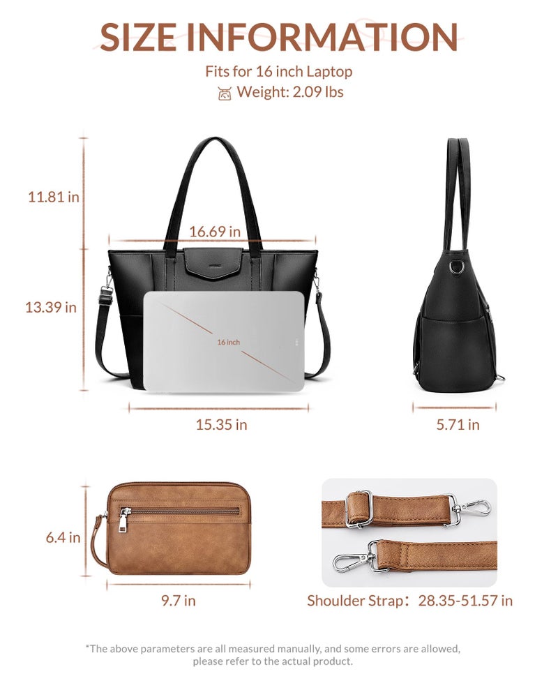 SYTRAH Laptop Bag for Women Designer Leather Laptop Backpack Purse, 16 inch Computer Tote Bags for Work Travel with Satchel Purse Black - Image 4