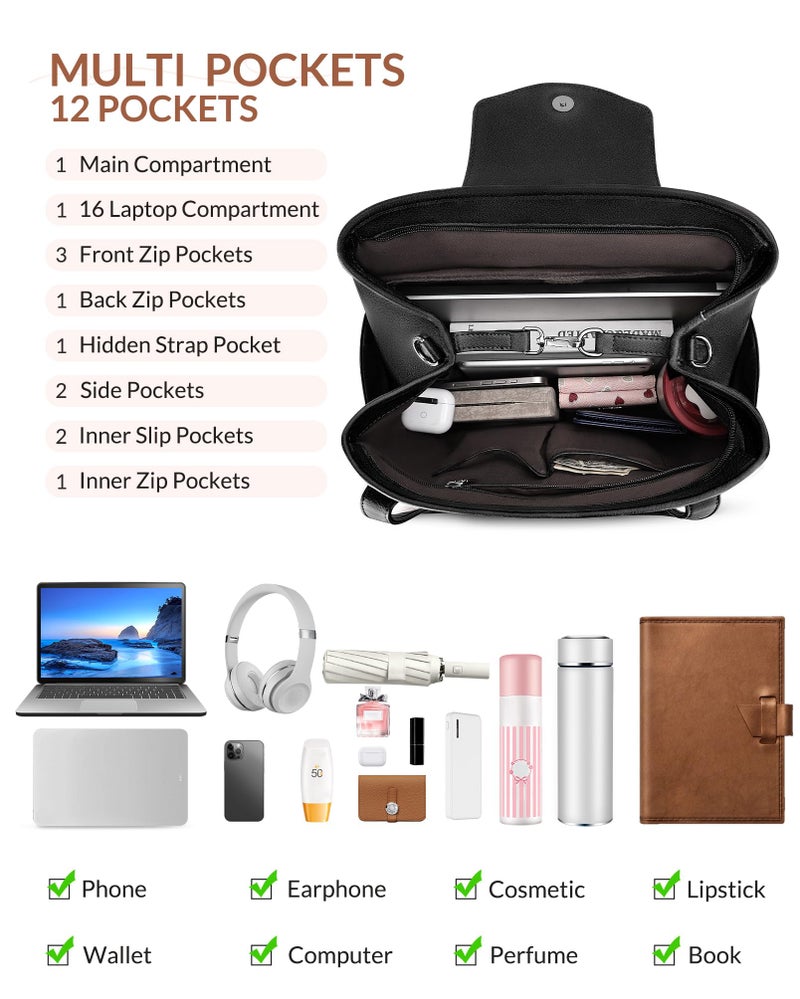 SYTRAH Laptop Bag for Women Designer Leather Laptop Backpack Purse, 16 inch Computer Tote Bags for Work Travel with Satchel Purse Black - Image 5
