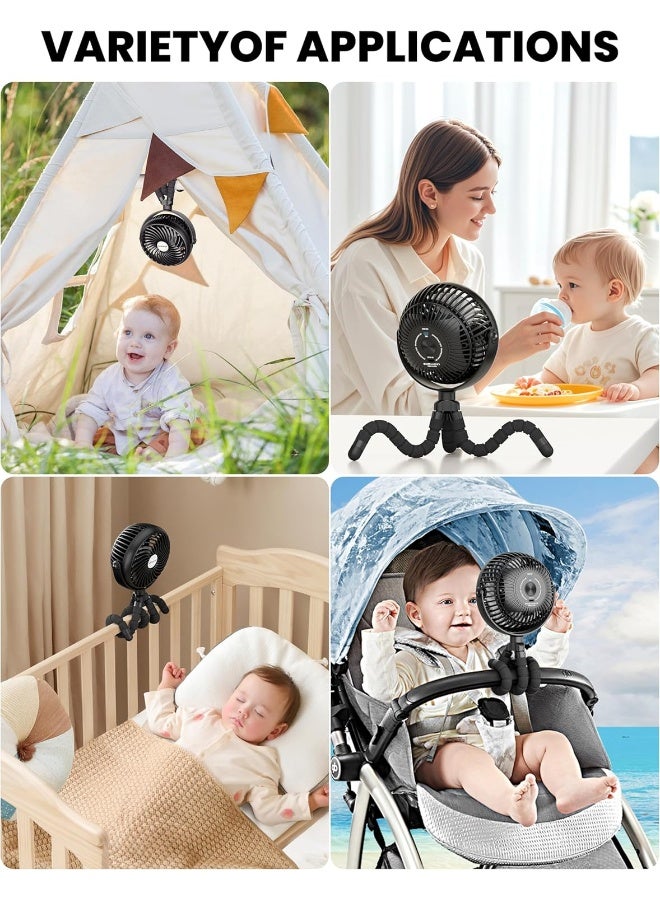 AMACOOL مروحة عربة الأطفال AMACOOL - 5000 مللي أمبير قابلة لإعادة الشحن، 3 سرعات، قوية ولكن هادئة، تدور 360 درجة، مروحة محمولة قابلة للتثبيت للسفر، مقعد السيارة، سرير الأطفال، الدراجة، جهاز المشي، مستلزمات عطلة الشاطئ - Image 5