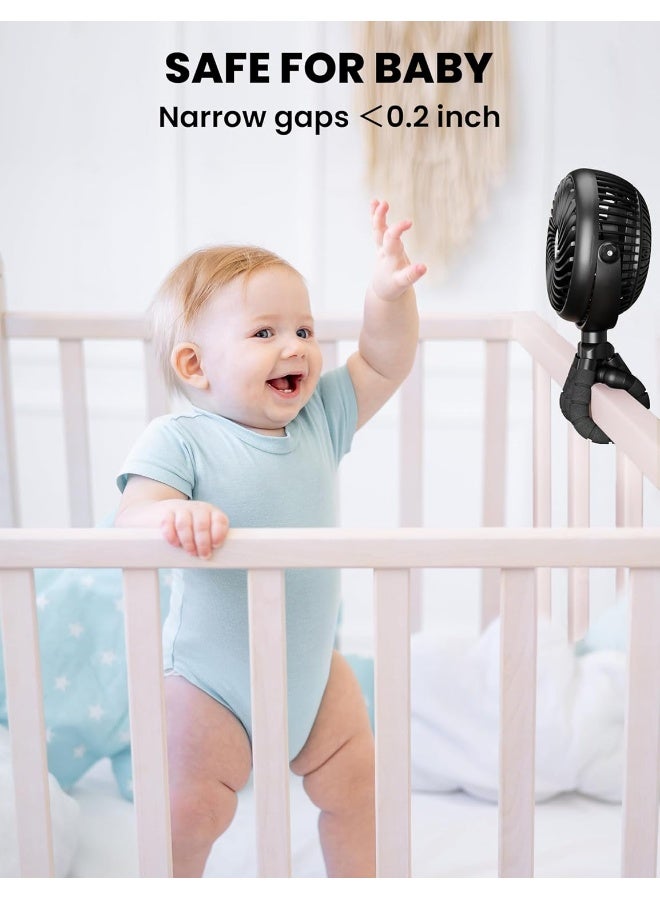 AMACOOL مروحة عربة الأطفال AMACOOL - 5000 مللي أمبير قابلة لإعادة الشحن، 3 سرعات، قوية ولكن هادئة، تدور 360 درجة، مروحة محمولة قابلة للتثبيت للسفر، مقعد السيارة، سرير الأطفال، الدراجة، جهاز المشي، مستلزمات عطلة الشاطئ - Image 4