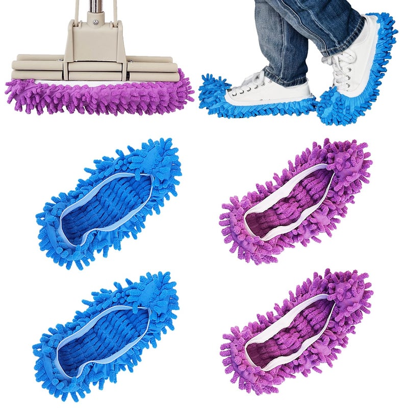 Hdongany 2 Pairs (4 Pieces) Mop Slippers  Multi-Function Reusable Microfiber Dust Mops  Floor Cleaning Shoes For Bathroom  Office  Kitchen  House Polishing - Image 1