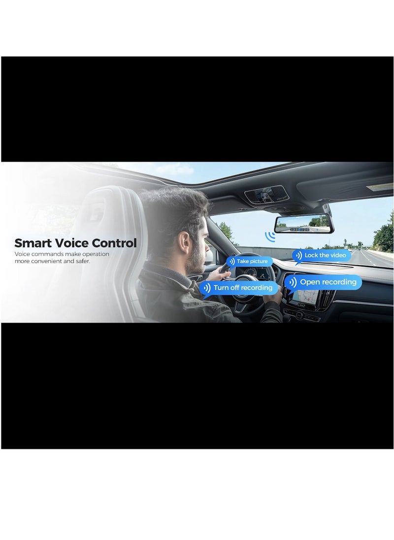 AZDOME - Dash Cam Dashboard Mirror 12 Inch PG17 4K WiFi Rear View Camera with 1080P Rear Camera Waterproof 64GB Card GPS Night Vision WDR Voice Control Driving Assistant - Image 1