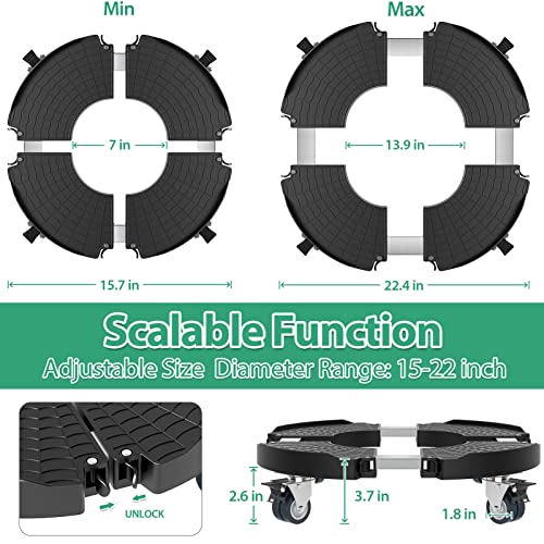 VANCASTLE Plant Caddy with Lockable Wheels Heavy Duty 450lbs Capacity, 15-22 Inch Adjustable Plant Stand with Wheels Rolling base, Plant Dolly for Flower Pot Mover Indoor Outdoor, Black, 1 Pack - Image 2