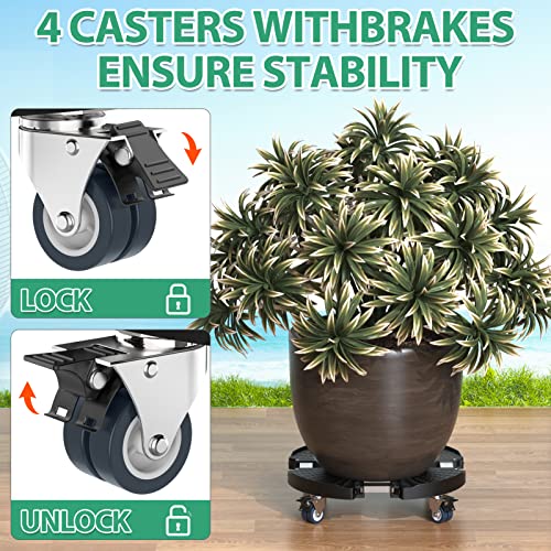VANCASTLE Plant Caddy with Lockable Wheels Heavy Duty 450lbs Capacity, 15-22 Inch Adjustable Plant Stand with Wheels Rolling base, Plant Dolly for Flower Pot Mover Indoor Outdoor, Black, 1 Pack - Image 3