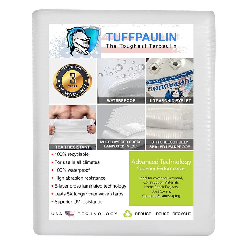 TUFFPAULIN TUFFPAULIN 6FT X 17FT 120 GSM Transparent Heavy Duty Tarpaulin Tirpal Tadpatri Tharpai Thadika Extra Strong Eyelets UV Resistant 100 Waterproof Virgin 6 Layer MLCL 3D Rib Technology1 No  - Image 2