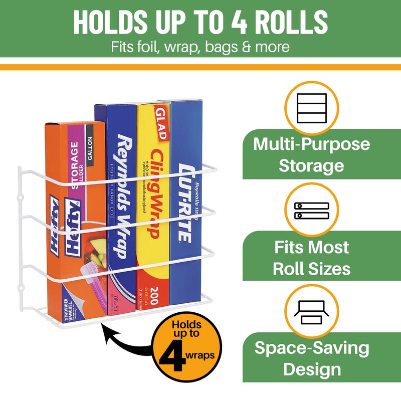 Evelots Kitchen Wrap Organizer - 2 Pack - Hold up to 4 Plastic, Foil, Paper, Wax - Cabinet Door, Wall Rack Basket - Sandwich, Freezer, Food Bag Storage - Laundry Supplies - Plastic Coated Metal - Image 2