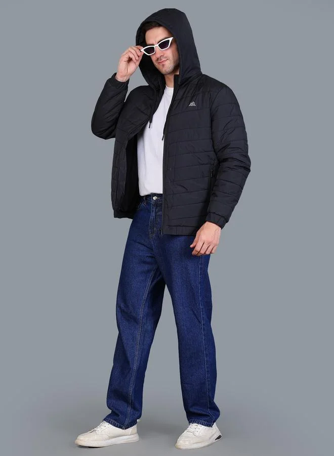 فورت كولينز جاكيت بومبر أسود بياقة هودي