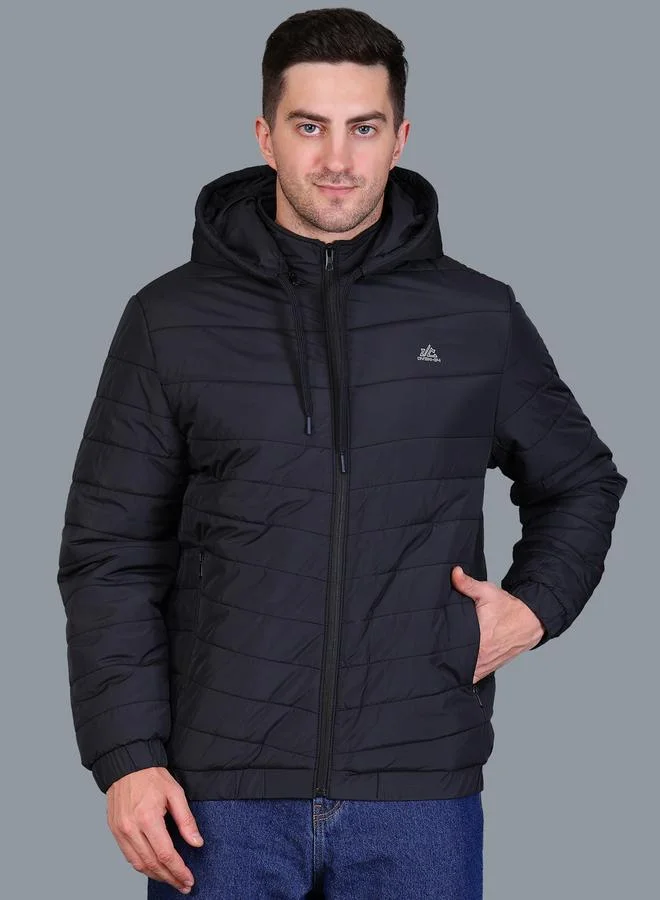 فورت كولينز جاكيت بومبر أسود بياقة هودي