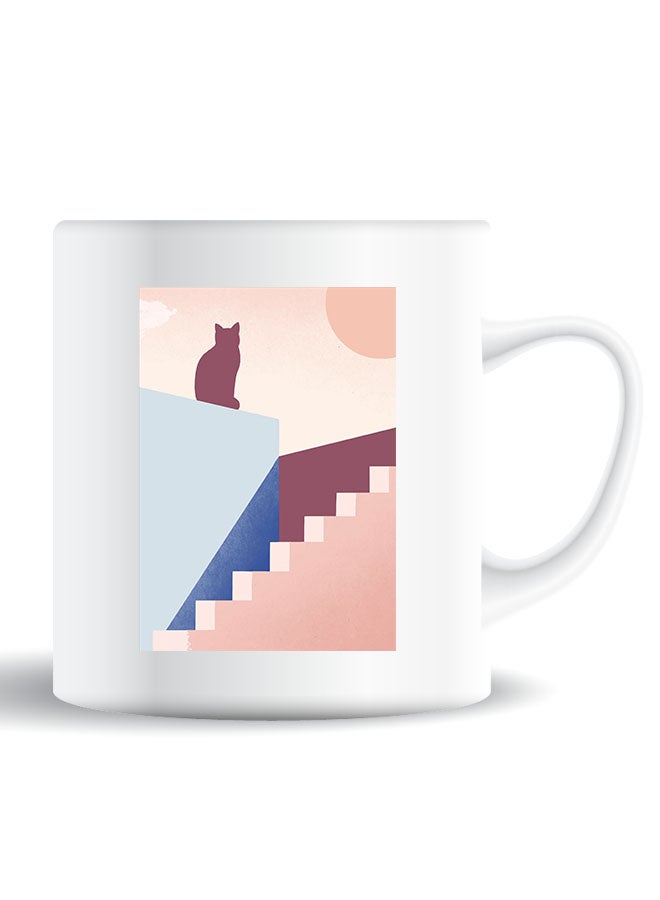 Theodor Premium Quality Two Sided Printed Coffee Mug Tea Cup Cat On A Wall For Home Office, Kids Men Women - Image 1