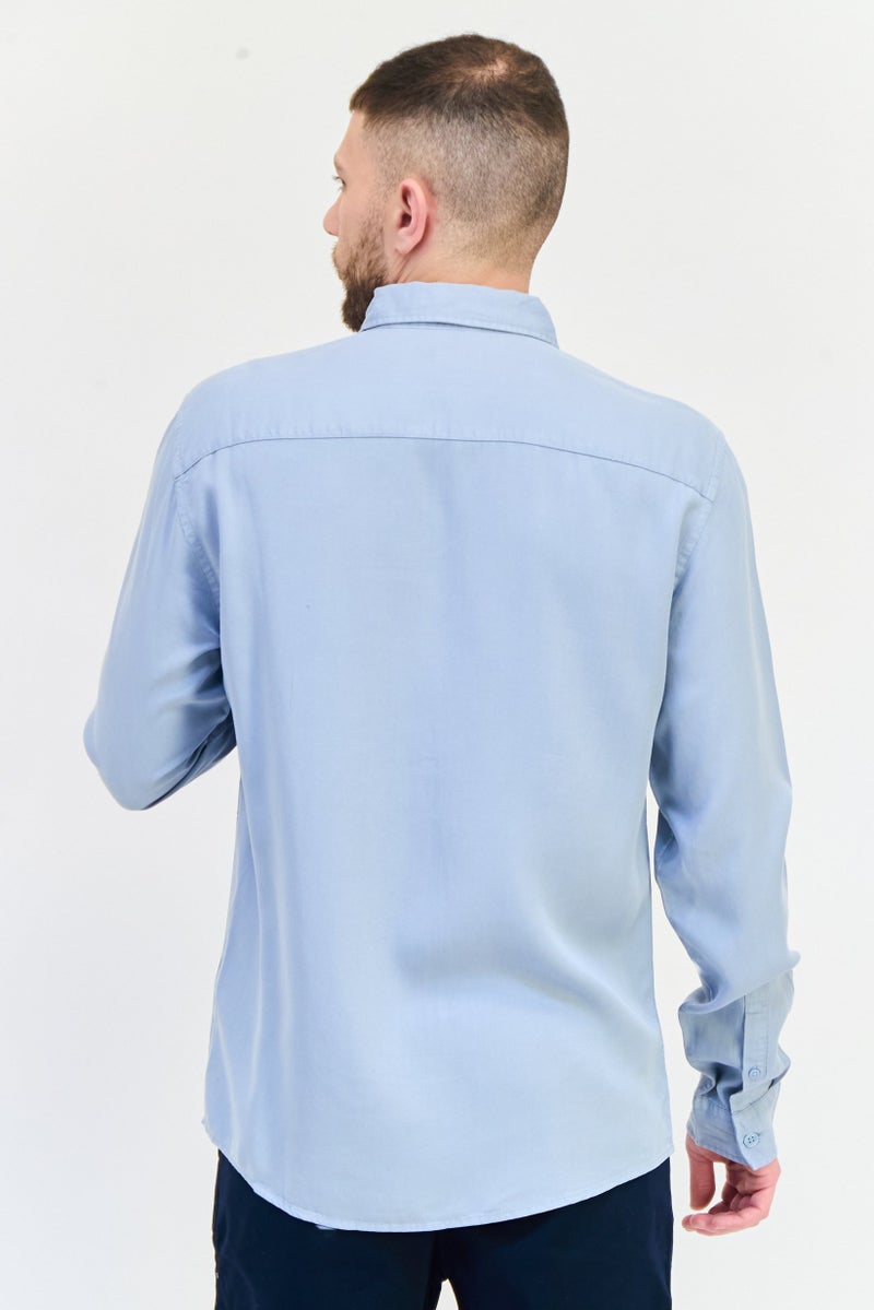 Celio قميص رجالي عادي بأكمام طويلة وقصة مريحة، أزرق فاتح - Image 3