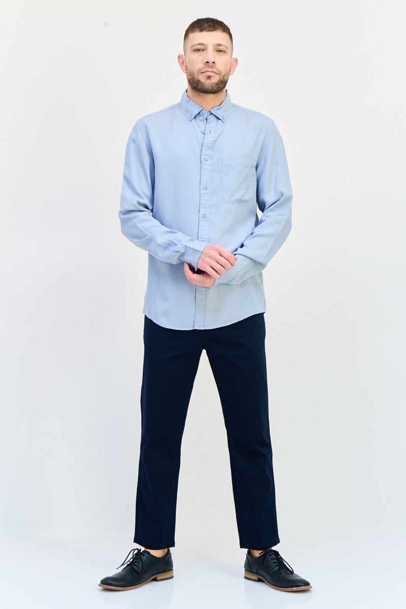 Celio قميص رجالي عادي بأكمام طويلة وقصة مريحة، أزرق فاتح - Image 4