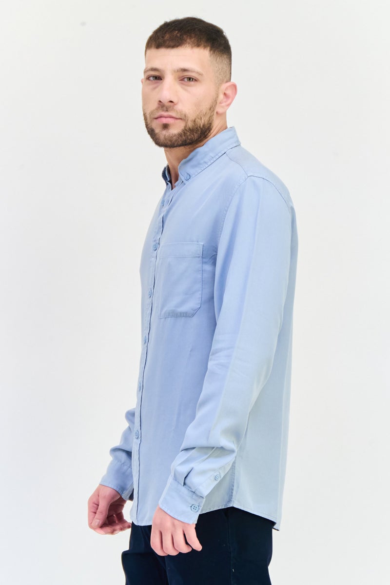 Celio قميص رجالي عادي بأكمام طويلة وقصة مريحة، أزرق فاتح - Image 2