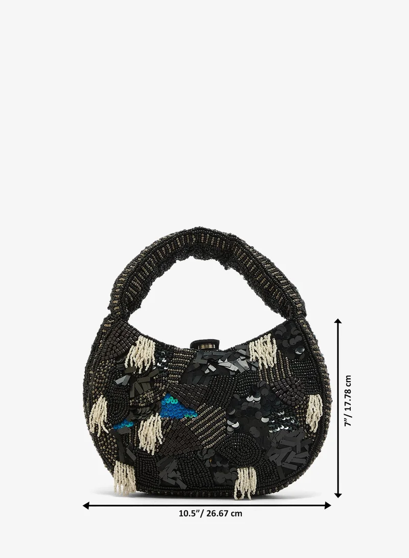 Namshi x Black Embroidered Beaded Tassle Clutch for Women | Best Price UAE