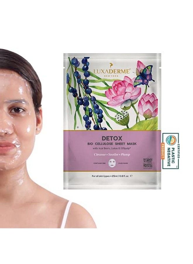 LuxaDerme - Detox Bio Cellulose Face Sheet Mask With Antioxidants Acai Berry & Coq10 Serum. Reduces Toxins & Pollutants. Moisturize & Brighten. All Skin Types. 100% Fermented Coconut Jelly. (Pack Of 1) - Image 1