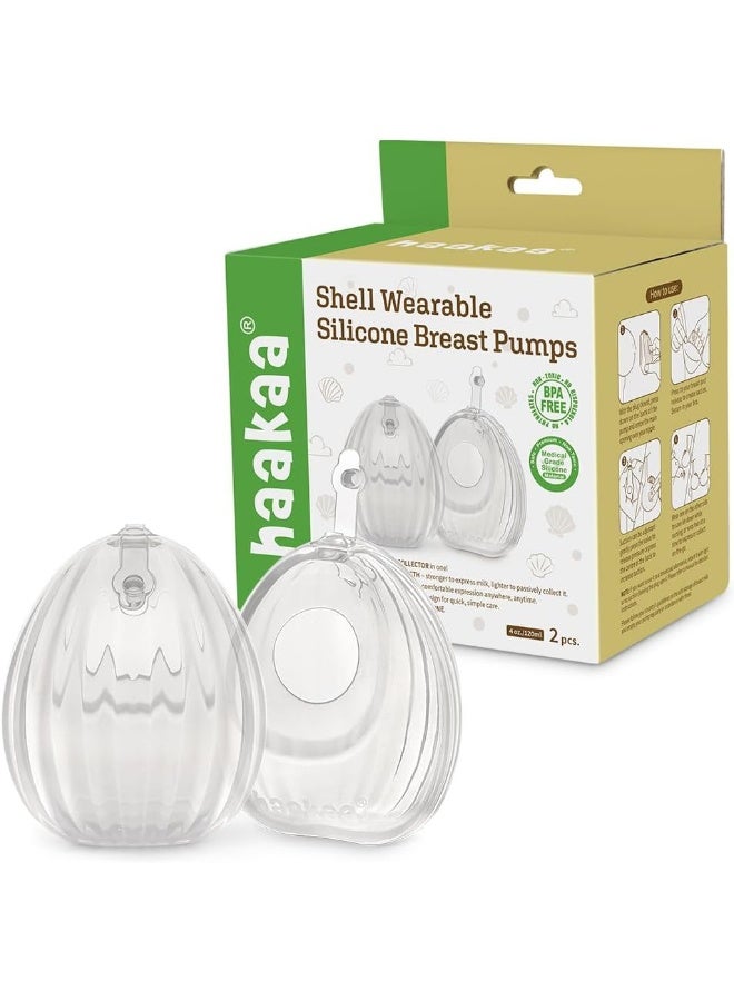 HAAKAA Shell Wearable Hands-Free Manual Breast Pump/Milk Collector â€“ Medical-Grade Silicone â€“ Compact, Portable & Discreet â€“ Leak-Proof Valve 4 oz 2PK - Image 1