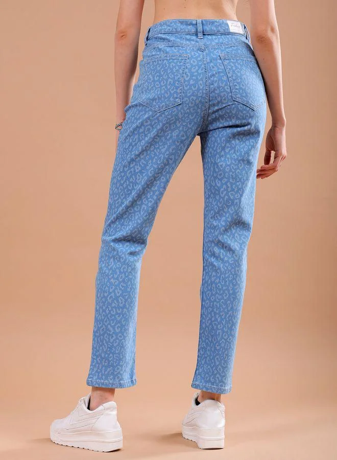 مرفوعة Women Straight Fit Laser Print High-Rise Jeans