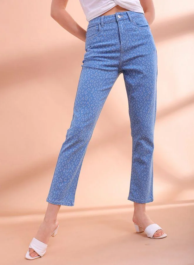 Women Straight Fit Laser Print High-Rise Jeans