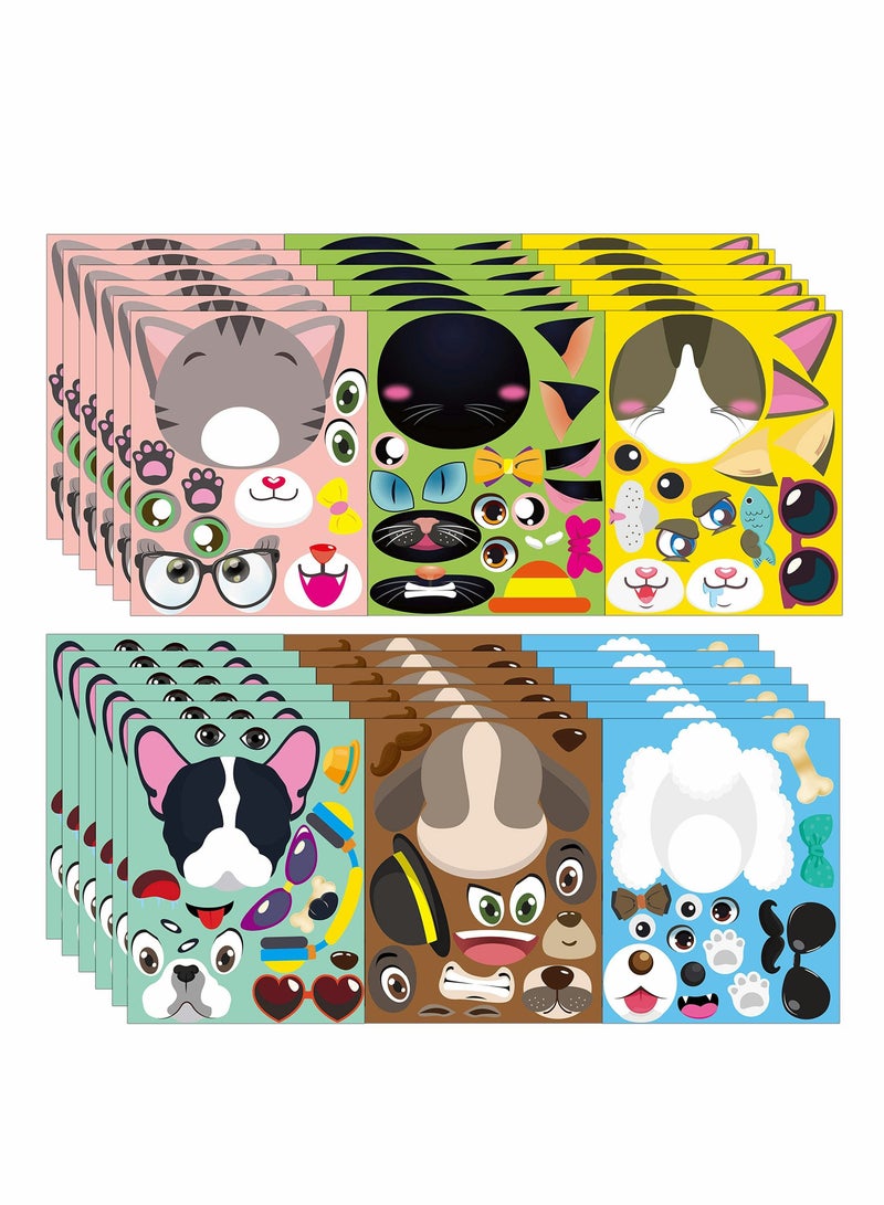 SYOSI Make Your Own Stickers, 36 Pcs Kids Stickers Sheets, Dogs and Cats Stickers Fun Craft Project for Kids, Dogs And Cats Mix and Match Stickers Kids Party Favor, Class Reward - Image 1