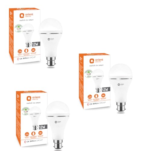 Orient Electric 12W Rechargeable Emergency LED bulb| Inverter Bulb for home | Up to 4 kV surge protection| 6500K, Cool White, B22d base| Over charging Protection| Pack of 3 - Image 1