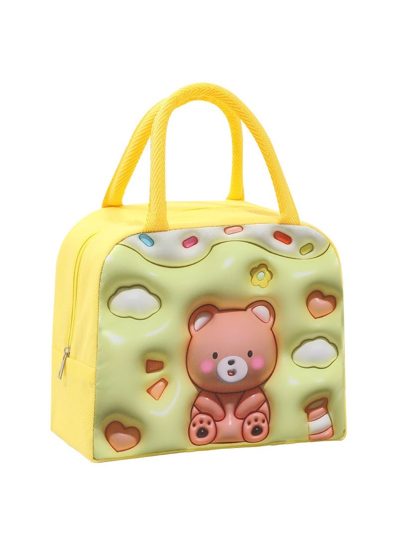 3D three-dimensional pattern expansion cartoon lunch bag childrens cute pet cartoon lunch bag portable lunch box bag Yellow brown bear 