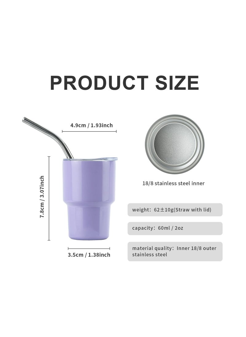 Excefore Mini Tumbler Shot Glass With Straw, 4 Pack Mini Tumbler Shot Glass Set, Double Wall Mini Tumbler Shot Glass with Straw Lid, 2oz Tumbler Shot Glass Stainless Steel ForParties, Travel  - Image 2