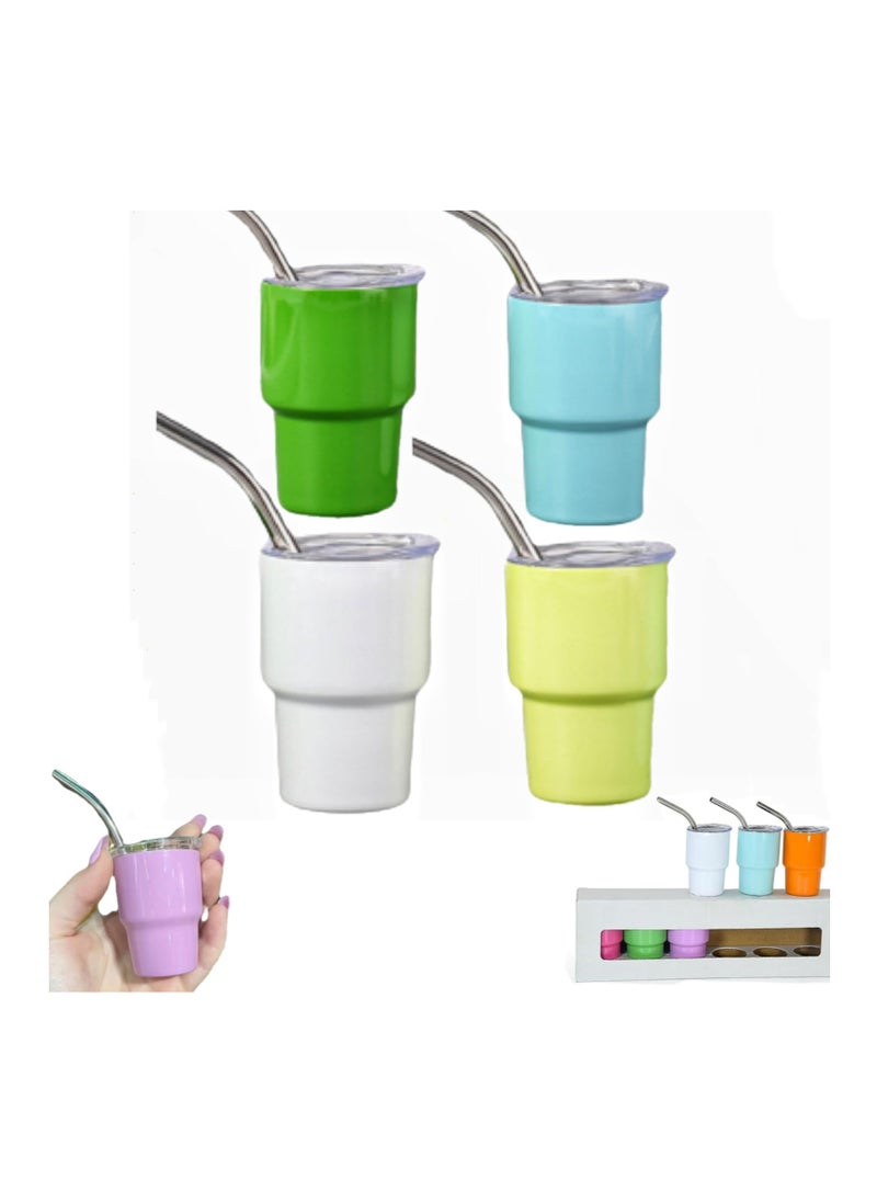 Excefore Mini Tumbler Shot Glass With Straw, 4 Pack Mini Tumbler Shot Glass Set, Double Wall Mini Tumbler Shot Glass with Straw Lid, 2oz Tumbler Shot Glass Stainless Steel ForParties, Travel  - Image 1