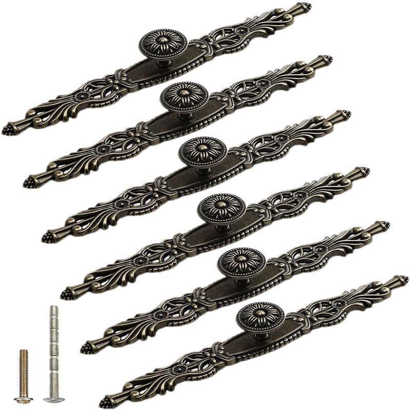 ESreake 6PCS Antique Bronze Cabinet Pulls with Plate101 Long Vintage Zinc Alloy Handles Pulls Knobs for Drawer Furniture Door Bedroom Kitchen Cupboard with Screws Large101 L63 CC - Image 2