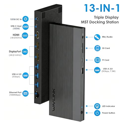 WAVLINK Laptop Docking Station Docking Station 3 Monitors with 2 DPHDMI 4K144Hz130W PD Charger 4 USB 30 Audio Gigabit Ethernet TFSD for LenovoHPDell Windows System Computer - Image 3