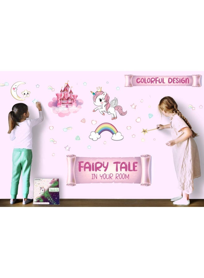 MAFOX Glow in The Dark Stars Glowing Unicorn Sets with Castle Moon and Rainbow Wall Decals for Kids Bedding Room Great for Birthday Gift Wall Mural Stickers for Girls and Boys - Image 5