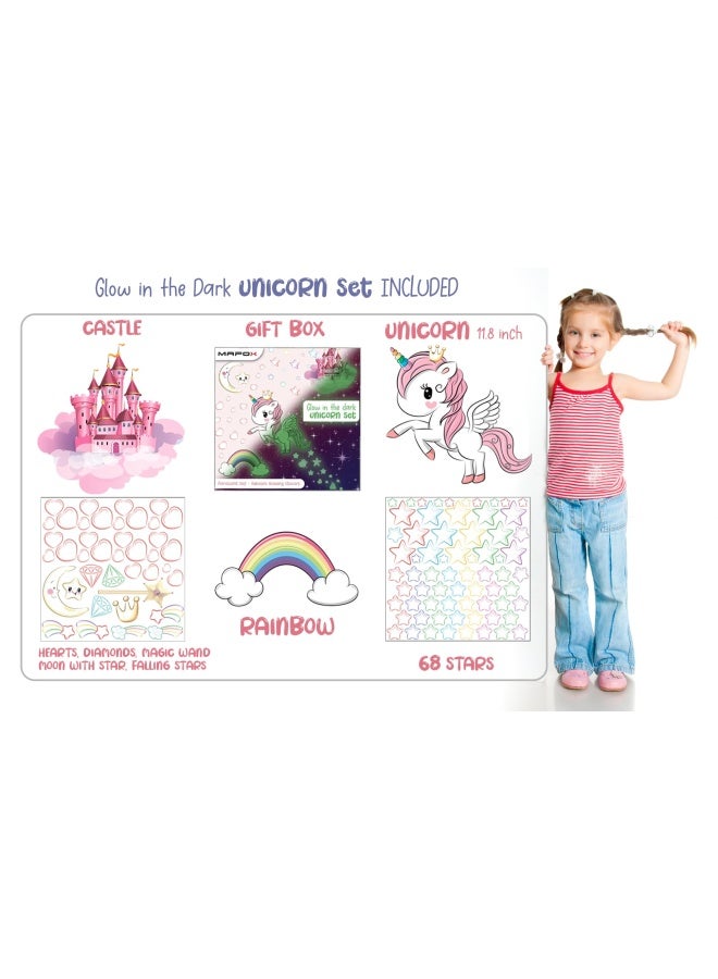 MAFOX Glow in The Dark Stars Glowing Unicorn Sets with Castle Moon and Rainbow Wall Decals for Kids Bedding Room Great for Birthday Gift Wall Mural Stickers for Girls and Boys - Image 4